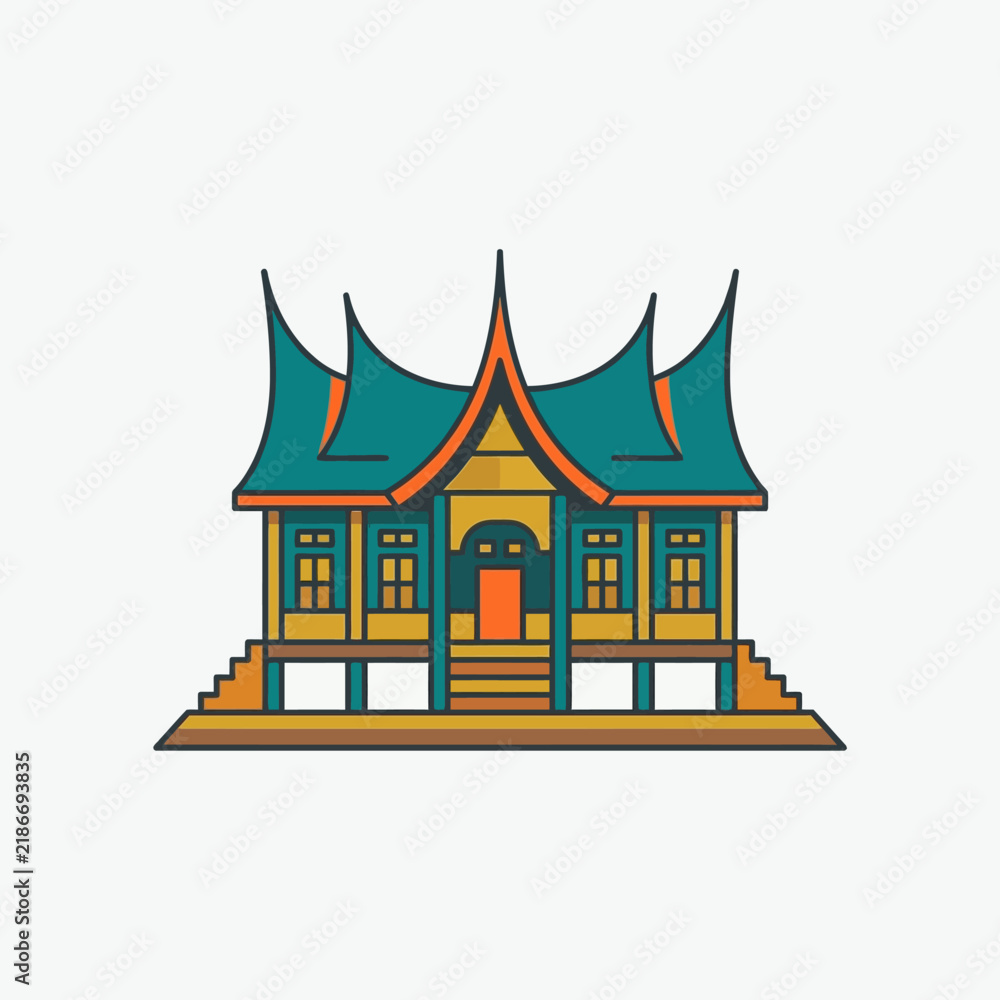 Fototapeta premium Traditional Indonesian Rumah Gadang House Vector Illustration