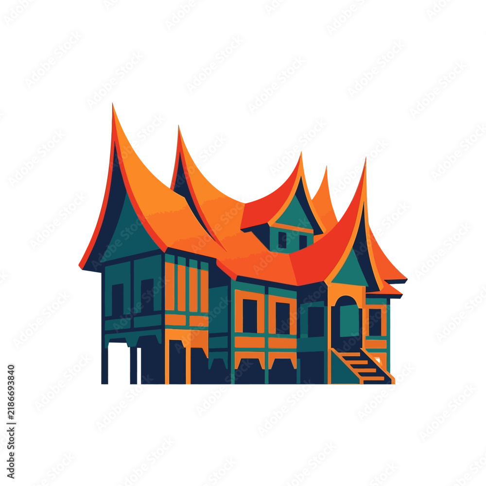 Naklejka premium Traditional Minangkabau Rumah Gadang House Vector Illustration