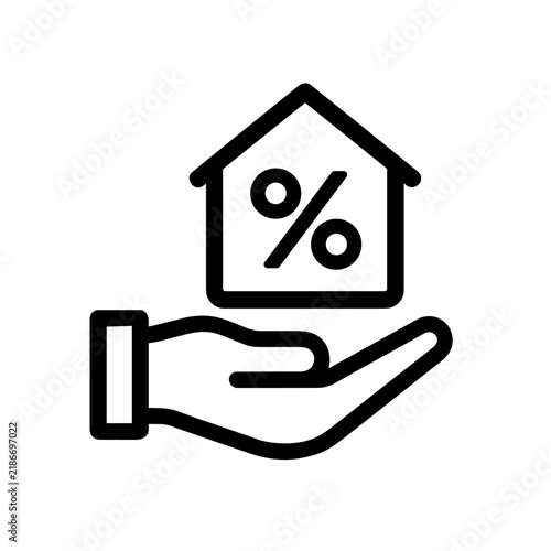 Obraz na płótnie A hand holds up a house stamped with a percentage sign, the shorthand for mortga
