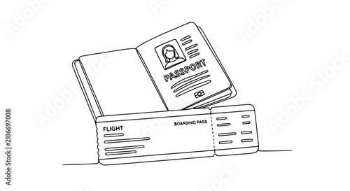 Open Passport with Boarding Pass, Travel Concept, Isolated