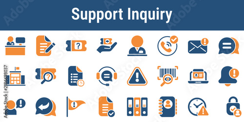 Icons for voter questions support forms case review contact channels and response tracking. Useful for help centers election websites and public service dashboards