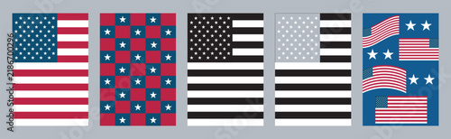Bild auf Leinwand Five different stylized versions of the united states flag
