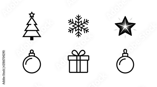 Minimalist holiday icons set with christmas symbols