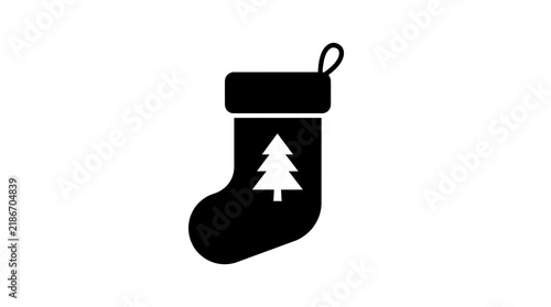 Black christmas stocking with white tree icon