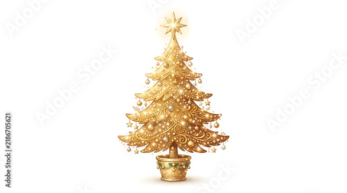 Golden decorative christmas tree with star top