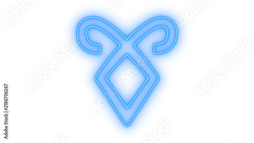 Принти на полотні Glowing colorful neon icon of ancient magic rune symbol with angelic power desig