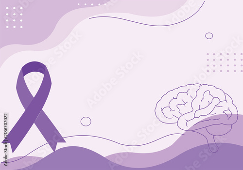 Healthcare Brain Background with Purple Awareness Ribbon and Medical Wellness Concept (Health Awareness)