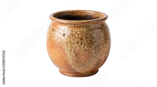 Rustic ceramic pot with textured brown glaze, handmade stoneware vessel for home decor, earthy clay pottery jar for interior styling isolated PNG with Transparent Background