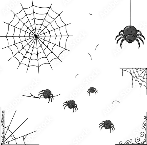 Various spider web designs and small insects for scary holiday decor and spooky themed projects