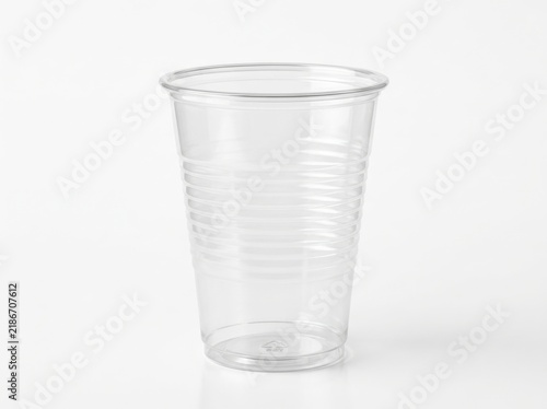 Clear empty plastic cup for cold drinks isolated on a white background