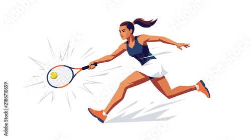 Bild auf Leinwand Woman playing tennis, hitting ball with racket