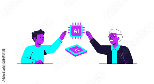 Intergenerational Technology Collaboration: Young and Senior Men Engaging with Artificial Intelligence AI Chips