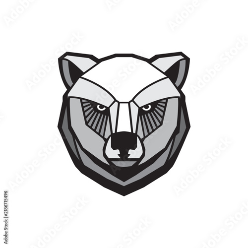 Geometric Bear Head Logo Design in Grayscale.