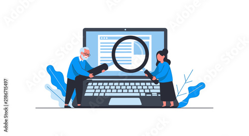 Data Analysis and Web Search Concept Illustration with People and Magnifying Glass
