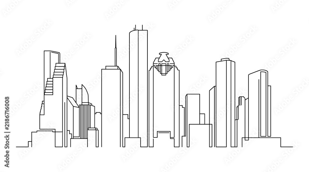 Obraz premium Houston skyline vector line art illustration of city buildings