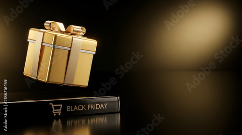Glowing Golden Gift Box Floating Above Smartphone Displaying Black Friday