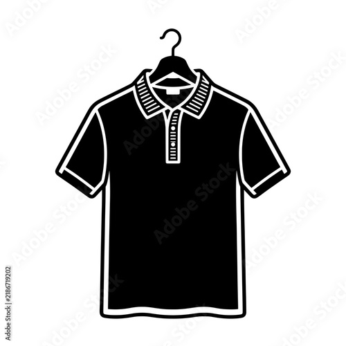Polo Shirt on Hanger Vector Illustration - Men Casual Apparel Line Art Icon