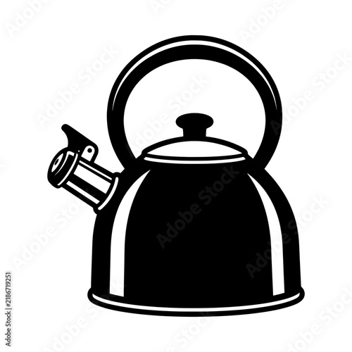 Vintage Stovetop Tea Kettle Vector Illustration - Kitchenware Line Art Icon