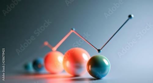 Abstract financial growth chart with glowing spheres and rising trend lines