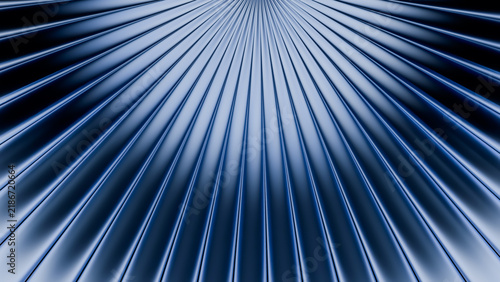 Abstract Blue Metallic Stripe Perspective Vanishing Point Background 3D Render
