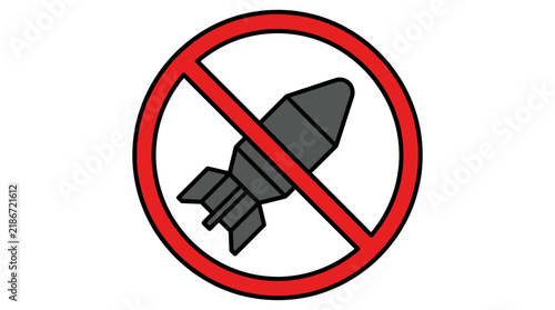 A red circular prohibition sign with a grey bomb icon inside indicating no weapons allowed.