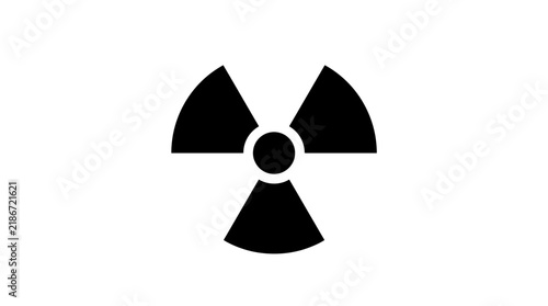 Black and white icon representing radiation danger and nuclear energy hazard.