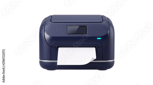Canvastavla Dark blue compact printer with paper output and blue png on transparent backgrou