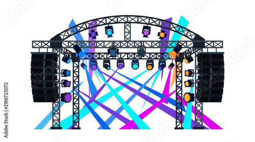 Stage Truss Structure with Colorful Concert Spotlight Beams