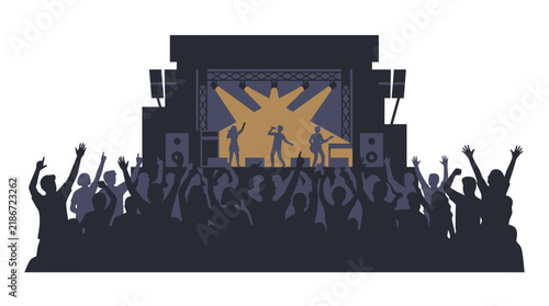 Silhouette of a Musical Band Performing on Stage for Crowd