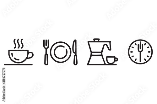 Modern Cafe Icon Set Featuring Coffee, Tableware, Cooking, and Breakfast Themes