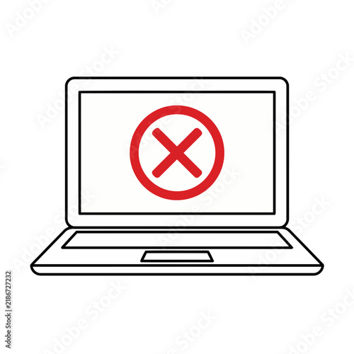 Laptop with red cross symbol on screen