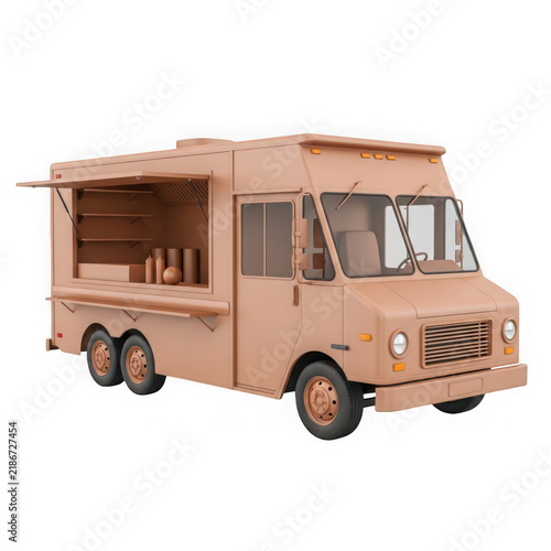 A large brown food truck with an open serving window