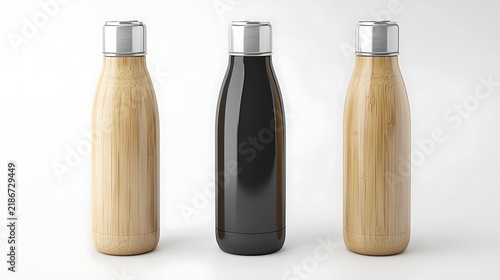 Insulated water bottles bamboo design mockup