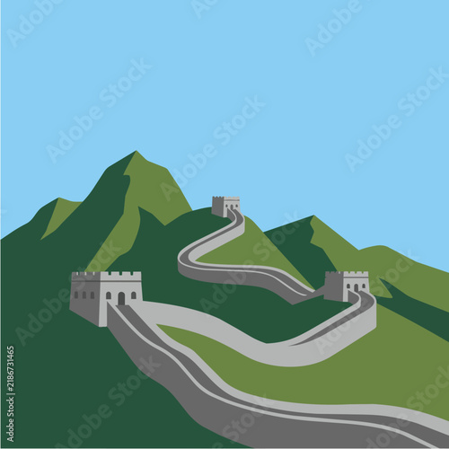 Great Wall of China Mountain Illustration