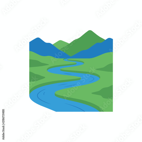 Green Mountain River Landscape Illustration
