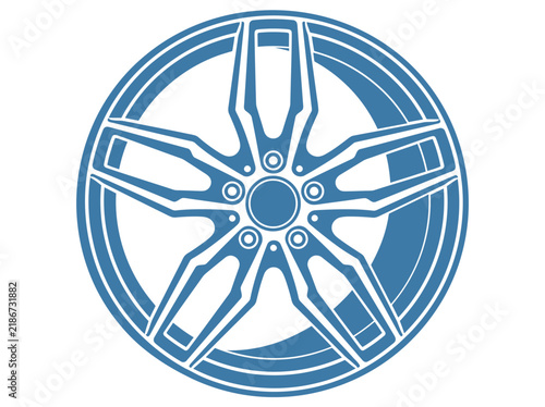 Stylized blue vector illustration of a modern car wheel rim design.