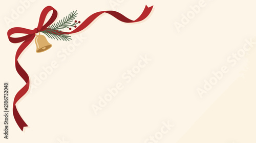 Elegant Christmas Corner Border with Red Ribbon Bow and Gold Bell