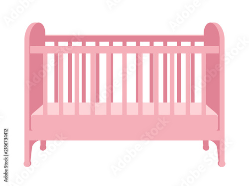 A simple flat vector illustration of a pink baby crib for a nursery.