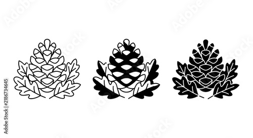 Pinecone and Oak Leaf Vector Icons, Nature Elements Set, Autumn and Forest Symbols