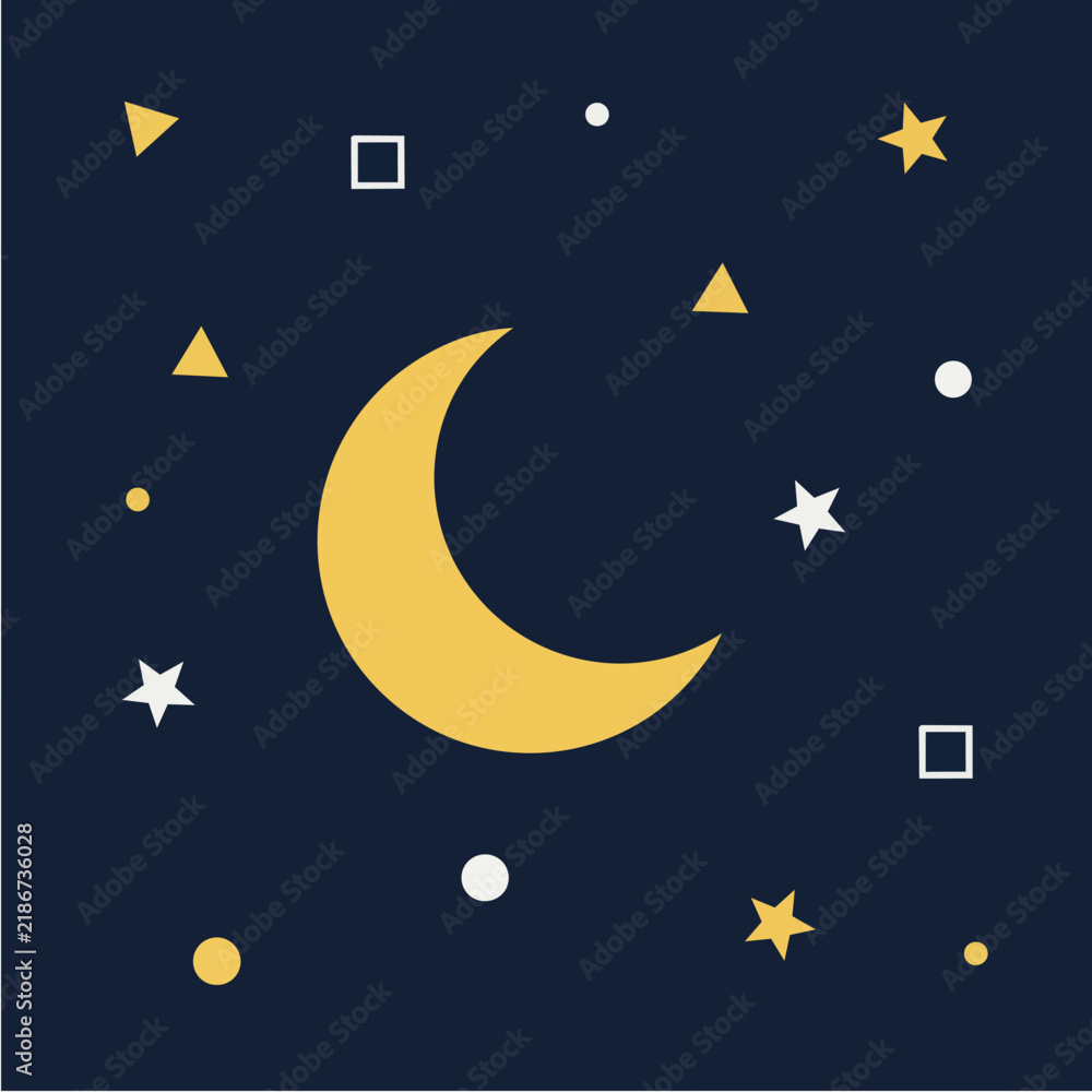 Fototapeta premium Moon Night Sky with Stars Vector Illustration