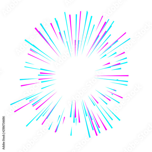 Neon Radial Burst Light Rays on Black Background