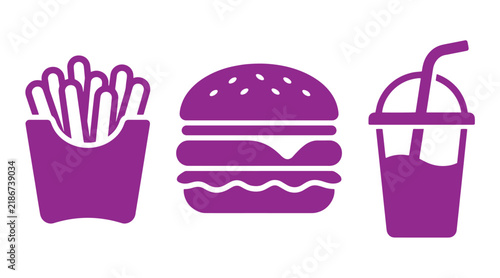 Fast food menu icons featuring french fries cheeseburger and soda drink fastfood junkfood restaurant illustration delicious isolated nutrition beverage
