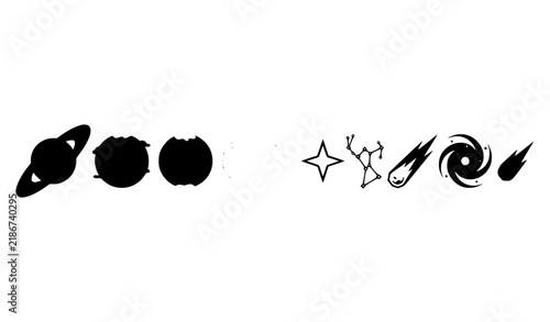 Astronomy Planets Moons Stars Comet Galaxy Flat Vector Illustration Set