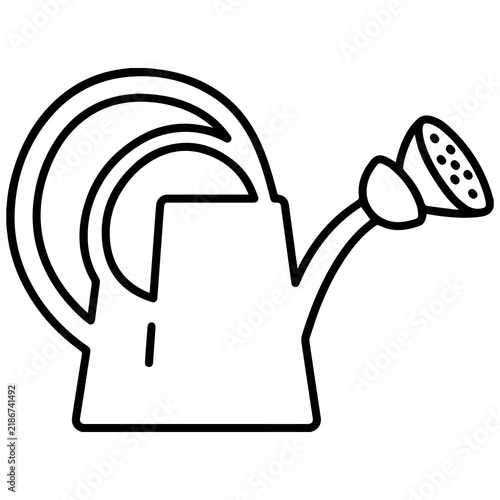 Black and white line icon of a gardening watering can for plant care with watering agriculture gardening