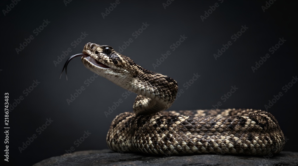 Obraz premium Close Up of Snake Raised Head Against Dark Background