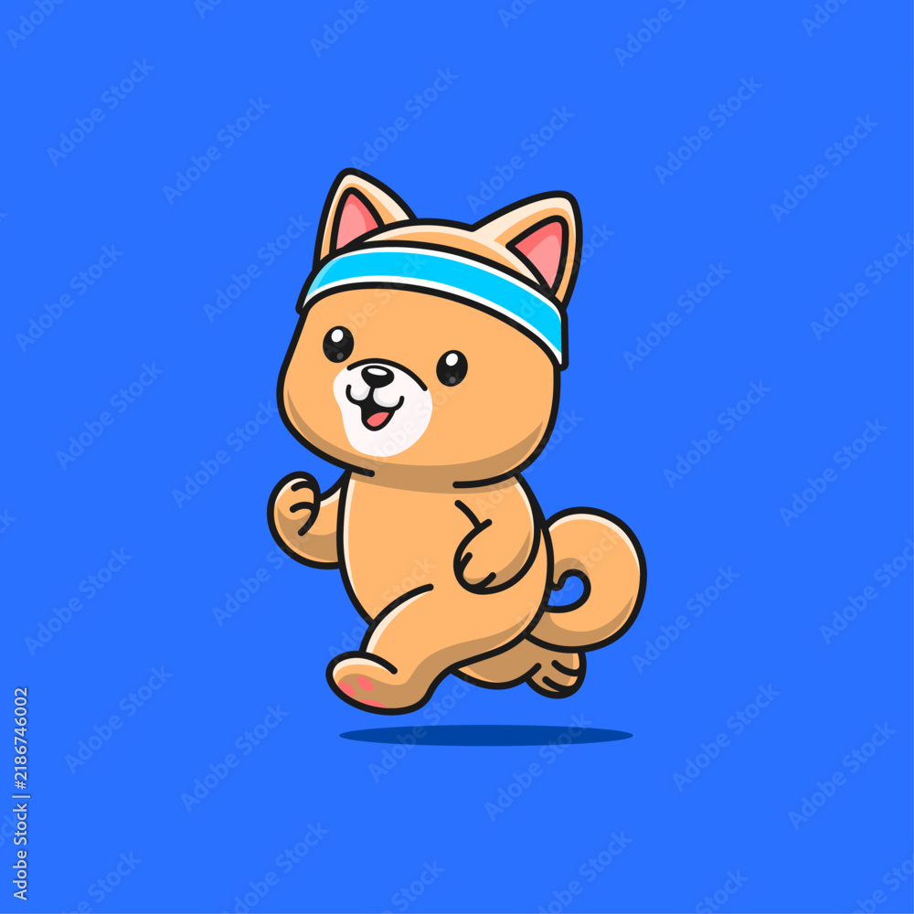 Fototapeta premium Cute Shiba Inu Wearing Sports Headband Cartoon