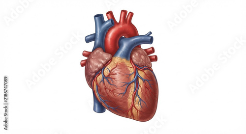 Real heart vector illustration showing human anatomy on white background