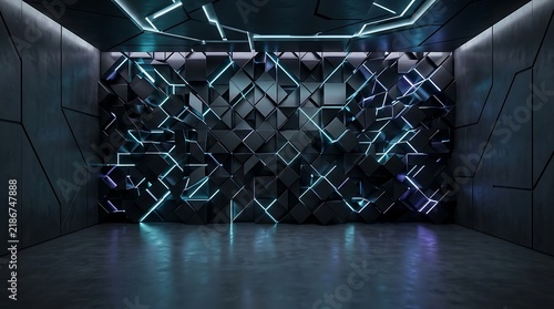 Empty square room with Abstract Dark Cubes Futuristic Design Background
