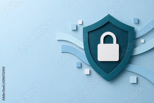 Paper cut shield and padlock for data protection with copy space
