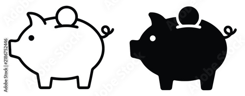 Piggy bank outline symbol representing money savings, financial security, budgeting, banking, investment and wealth growth vector illustration